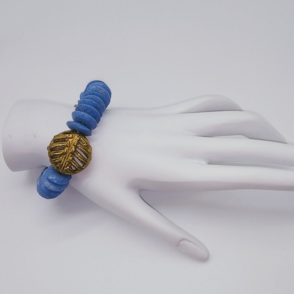 Blue African Ashanti Glass Bracelet - Picture 3 of 4
